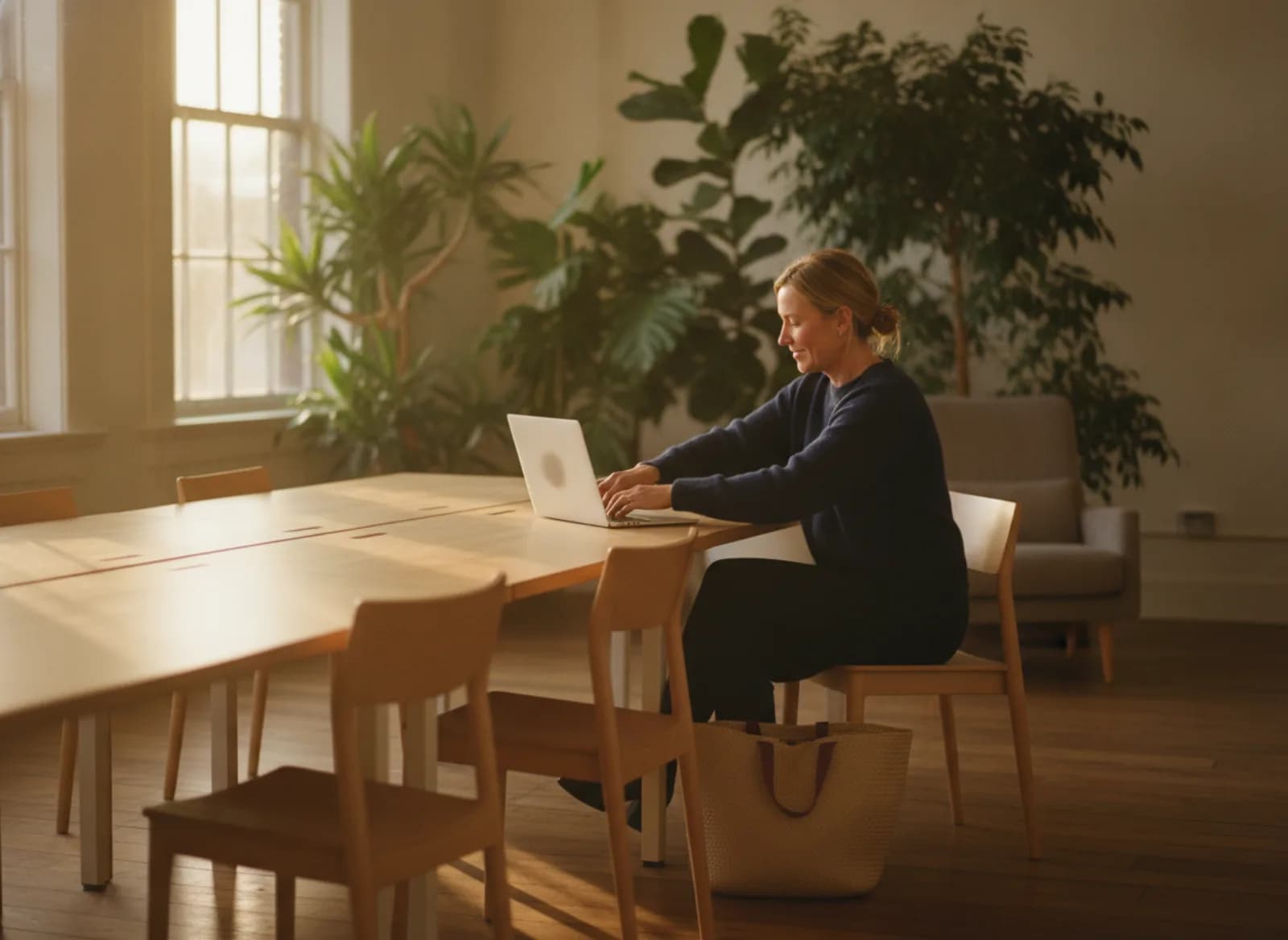 The studio founder closing her laptop at the end of the day
