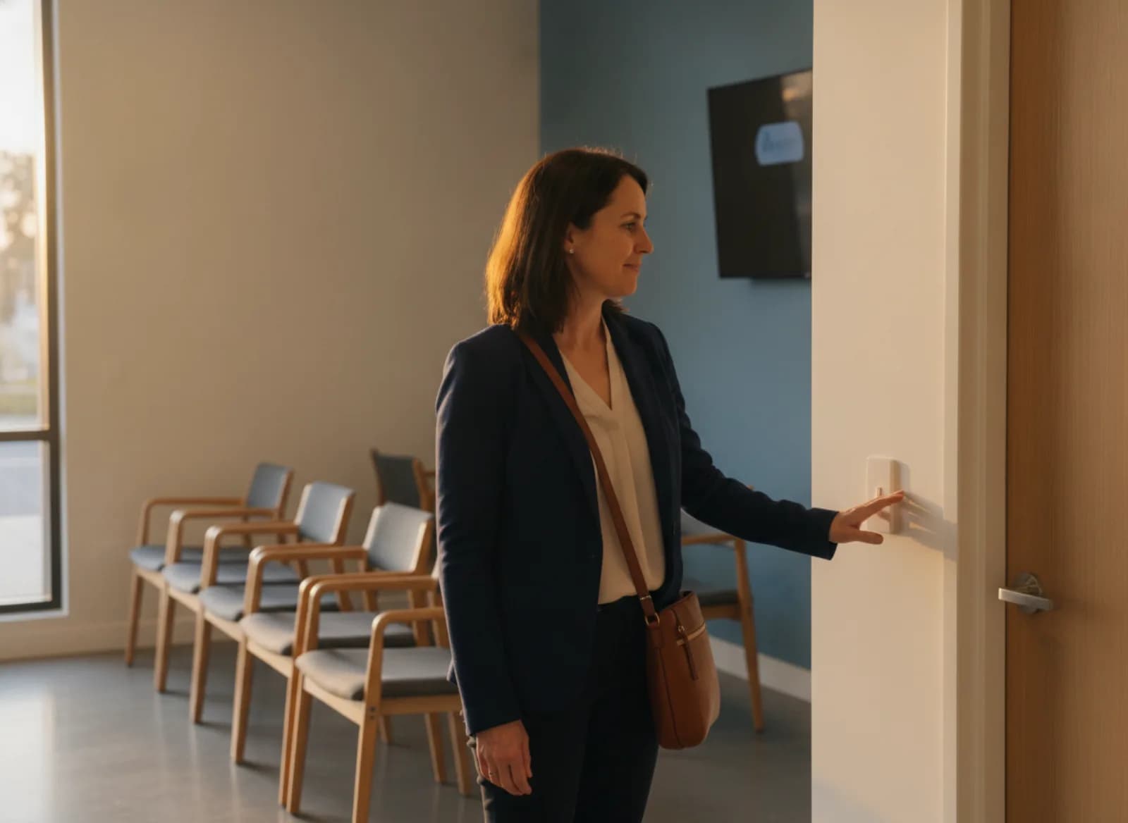 The practice manager switching off the lights in the empty clinic at the end of the day